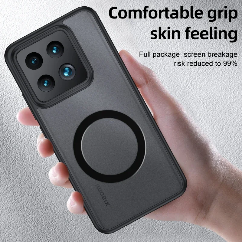 

Для XiaoMi 14 13T Pro 15 Ultra чехол для телефона матовый прозрачный магнитный чехол Magsafe с беспроводной зарядкой противоударный мягкий край задняя крышка чехлы