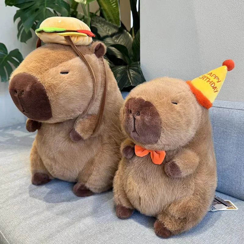 Kapibala hamburguesa delfín sombrero de cumpleaños mochila de hamburguesa lindo juguete de peluche feo muñeca de almohada