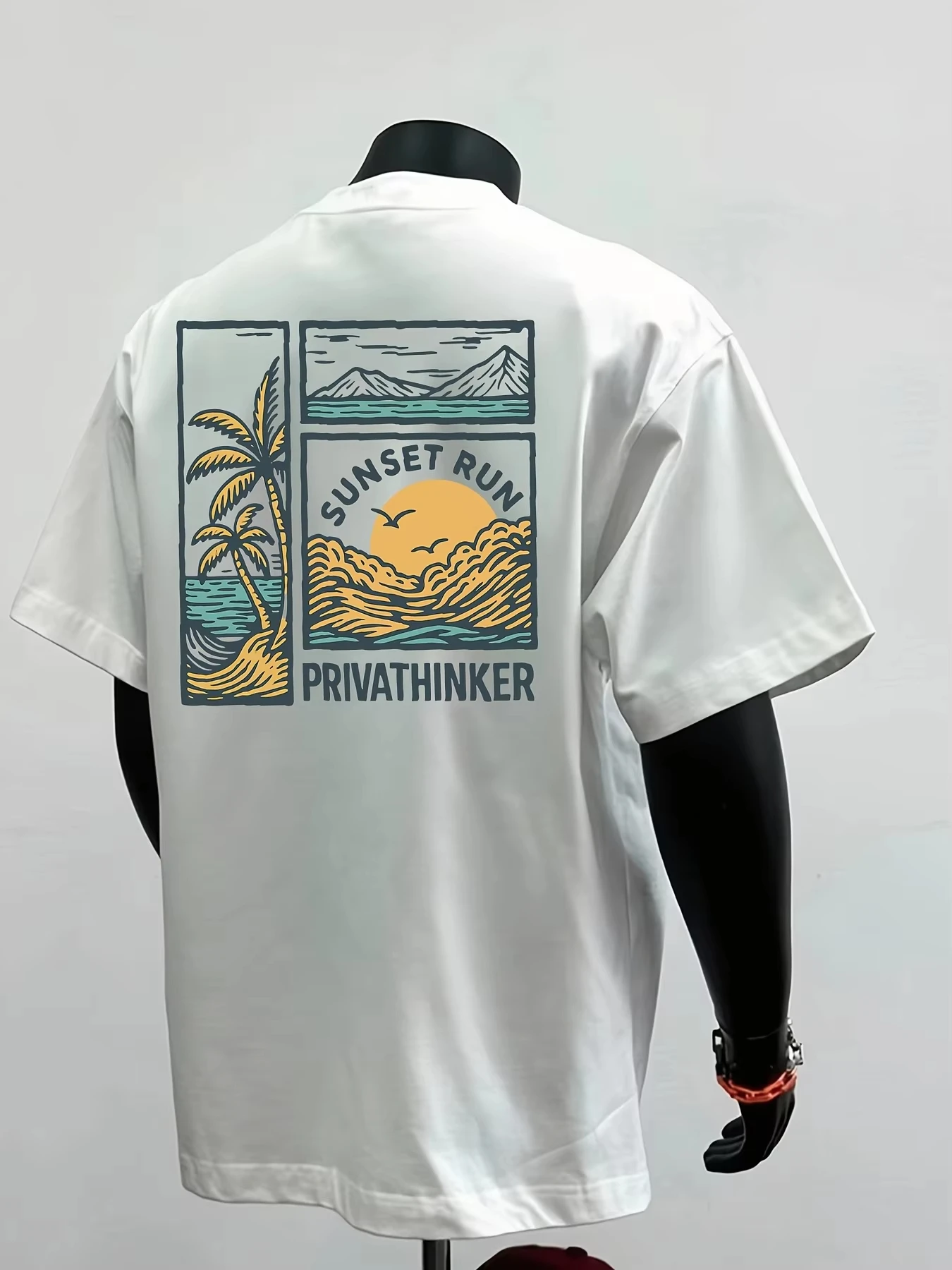 

Men's Women's Cotton Casual Short Sleeve T-Shirt with Sunset Run Privathinker Graphic Print Summer Beach Scene Beach Tee