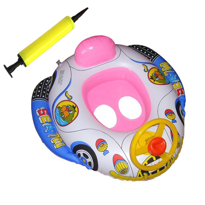 Child Safe Swimming Ring, Inflatable Swimming Seat Boat with Steering Wheel and Horn, Beach Swimming Pool Floats Party Supplies