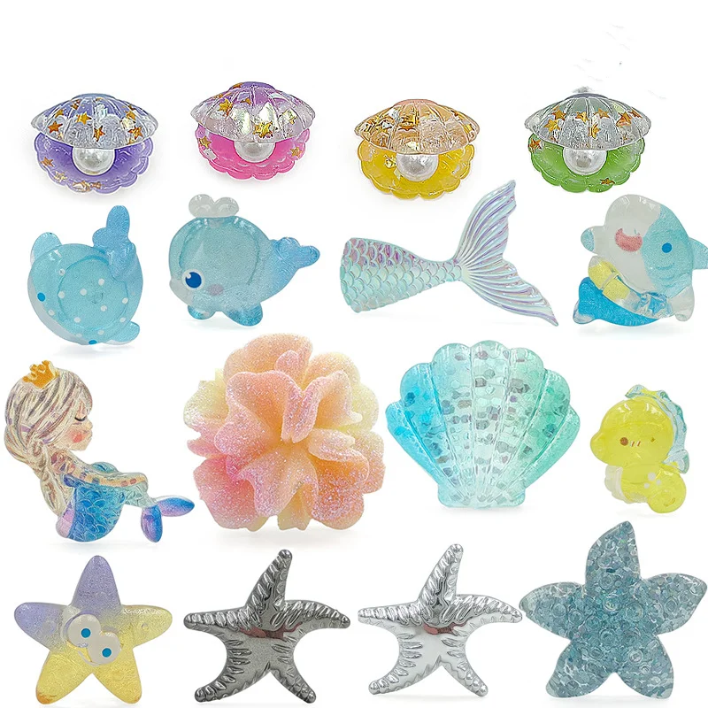 bling clear shell marine star shoe buckle charms accessories decorations ghost for clogs sandals wristbands DIY kids unisex gift