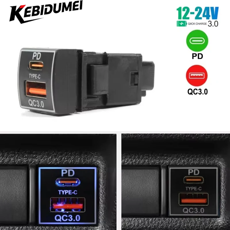 Ładowarka samochodowa 12V PD QC3.0 USB z dwoma portami, szybka ładowarka do telefonu z niebieskim wskaźnikiem…