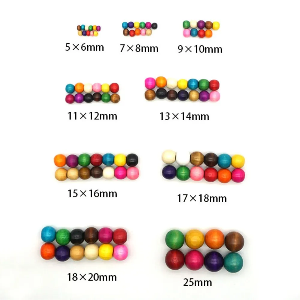 20-200pcs Colorful Spacer Wood Loose Beads 4-20mm For DIY Bracelets Necklace Accessories Decorate Jewelry Making Supplies Bulk