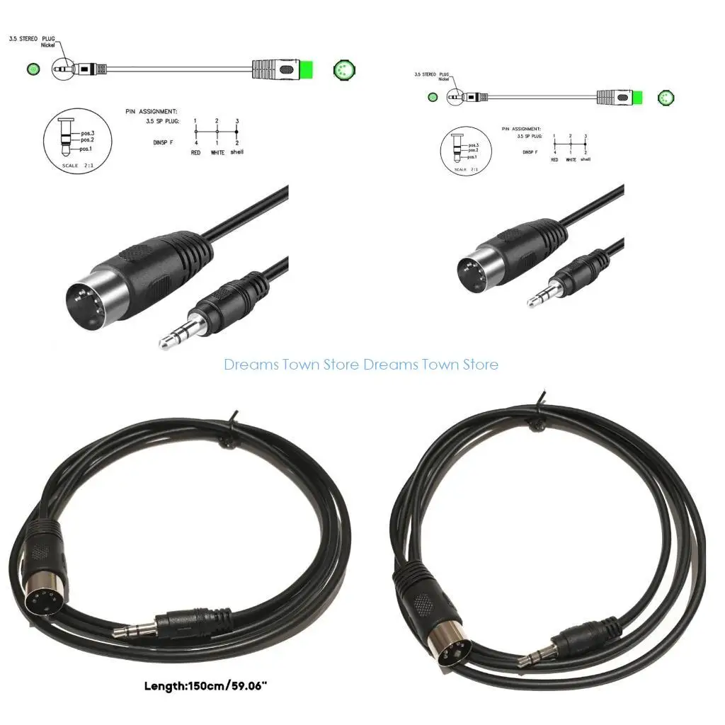 

HX6A 5-Pin Din Male to 3.5mm(1/8in) Male Replacement Cable Stereo Sound Effect