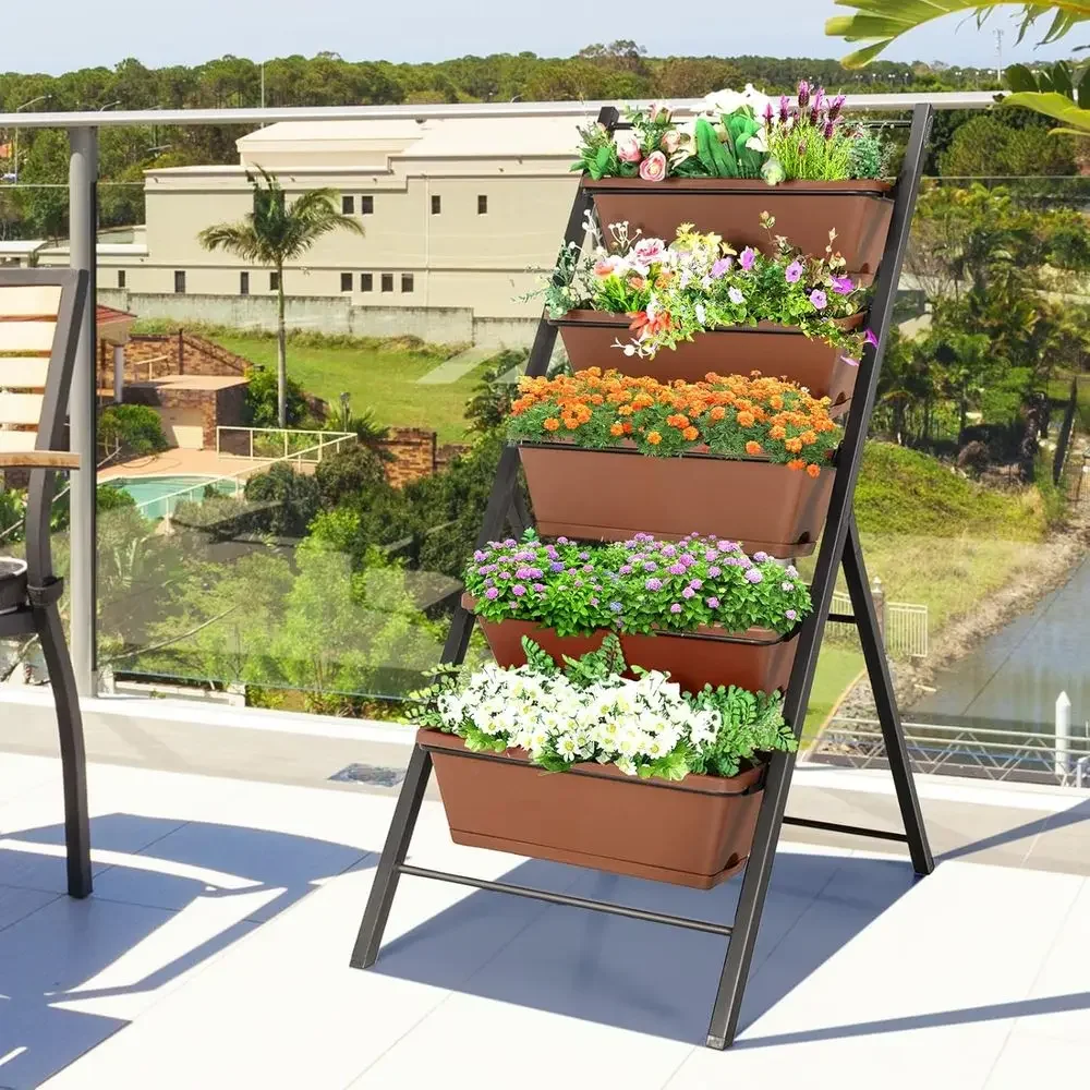 5-Tier Elevated Garden Bed with 5 Boxes for Vegetables, Fruits, Flowers, and Herbs - Suitable for Indoor & Outdoor Use (Brown, S
