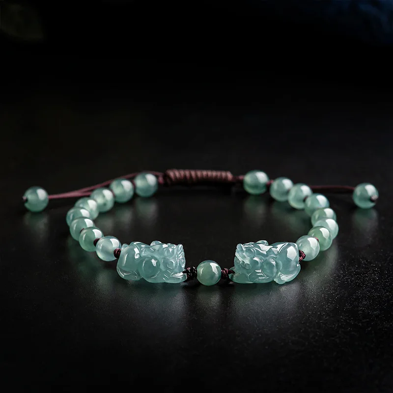 Natural Jade Blue Bracelet Round Beads Adjustable Size Bracelets Charm Jewelry Men Women Fashion Accessories Holiday Party Gifts