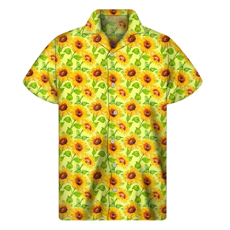 

Full Print Sunflower Graphic Beach Shirt For Men Summer Casual Short Sleeve Vacation Shirts Men's Button Hawaiian Shirts