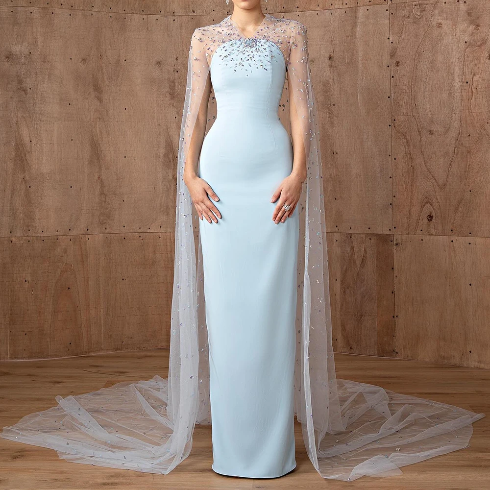 Luxury Crystal Jersey Straight Evening Dress Temperament Floor Length V-Neck فساتين سهره نسائيه فخمة Custom Size