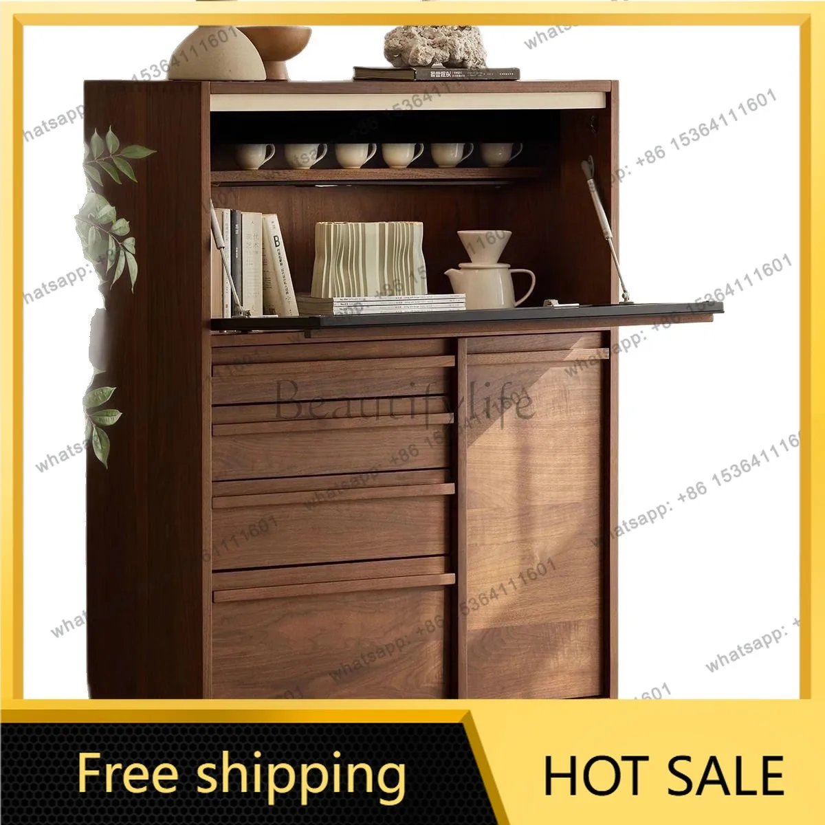 LS new super thick display cabinet living room wall storage retro door dining side bedroom double layer