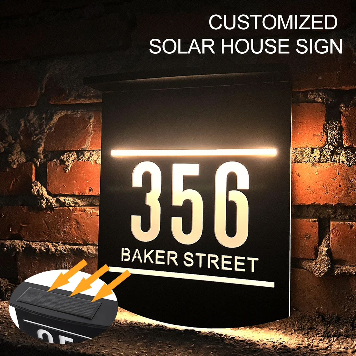 Exterior Exterior Solar House Sign Placa Led Personalizada Placa de Endereço Personalizado Street Name Number Sign