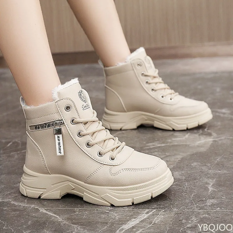 Large Size Winter Fashionable Solid Color Women's Shoes with Thick Velvet Warm and Simple High Contrast Thick Soled Cotton Shoes