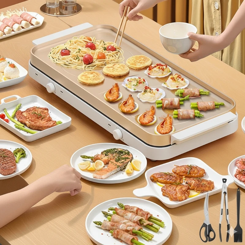 Multifunctional electric grilling pot for home use, smokeless hot pot and grilling stove, capable of frying and grilling