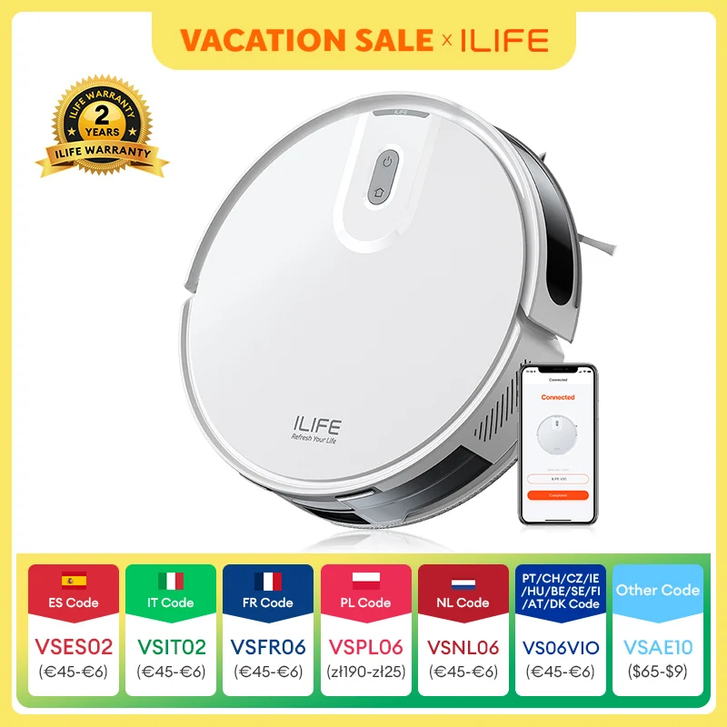 Aspiradora robot ILIFE V20, succión de 5000 Pa, navegación inteligente SOF LiDAR, control por aplicación, limpieza personalizable, autorecargable