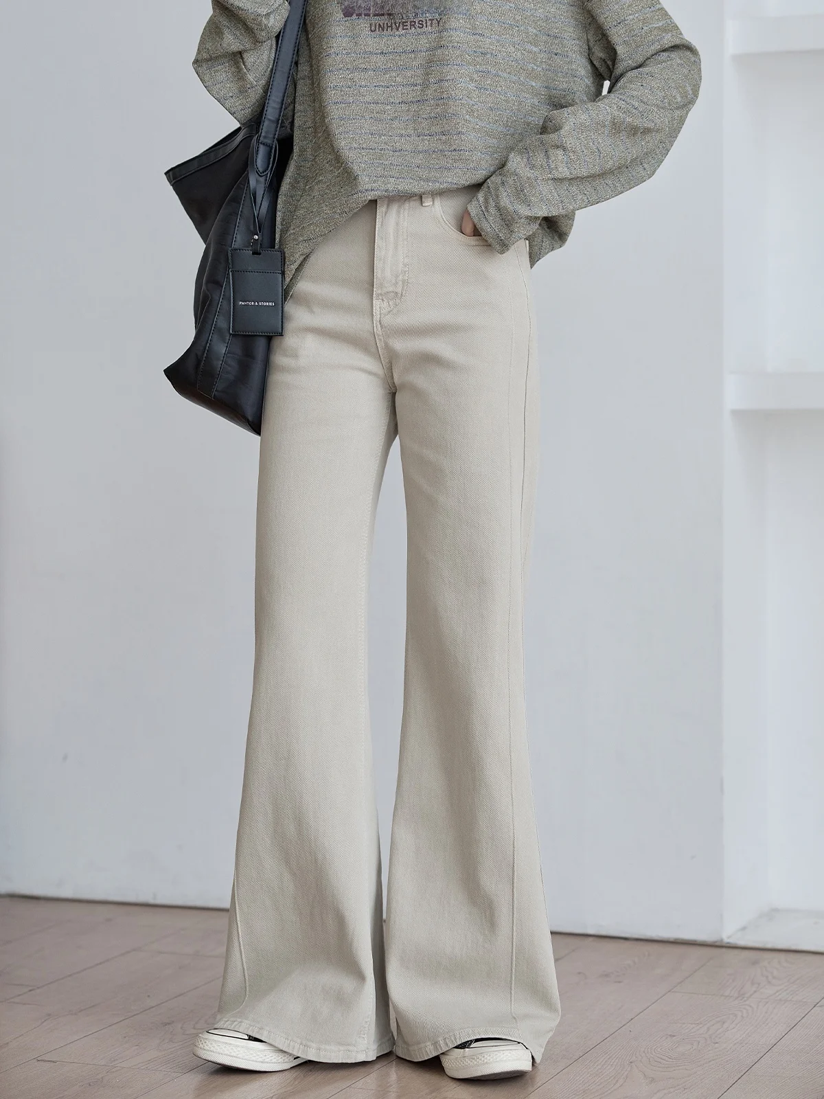 

High Waist Flared Jeans Women's Spring New Style Versatile Slimming Design Commute Style Washed Fabric Button Closure Daily Wear