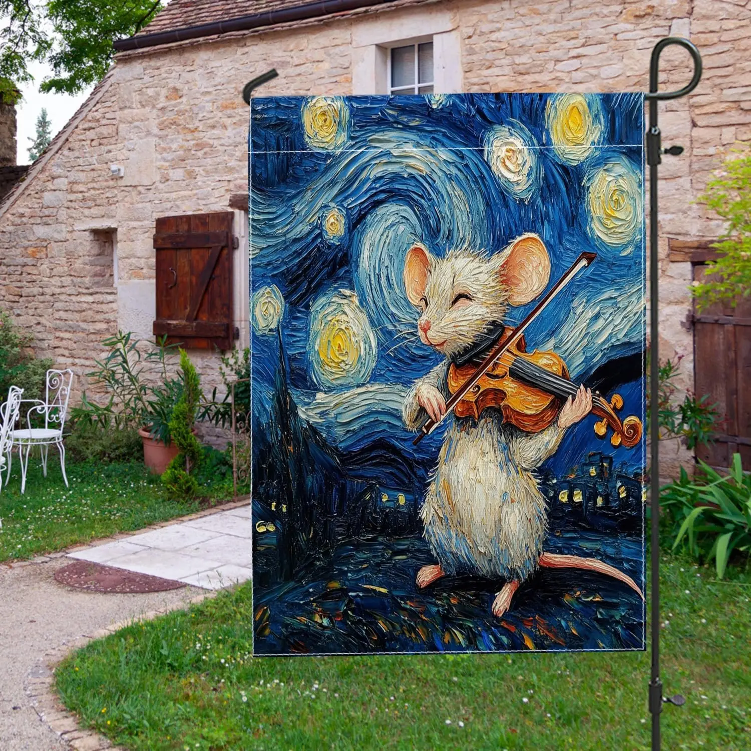 Mouse Rats Themed Stars Night Front Yard Backyard Burlap Garden Flags Garden Flags 12x18 Double Sided for Outside, Oil Paint SSL