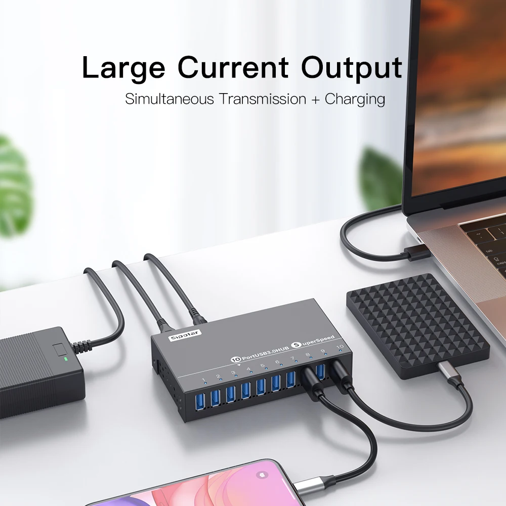 A-103 Sipolar Usb Hub 10 Ports Usb c Docking Station Multiple Device Usb 3.0 Charger