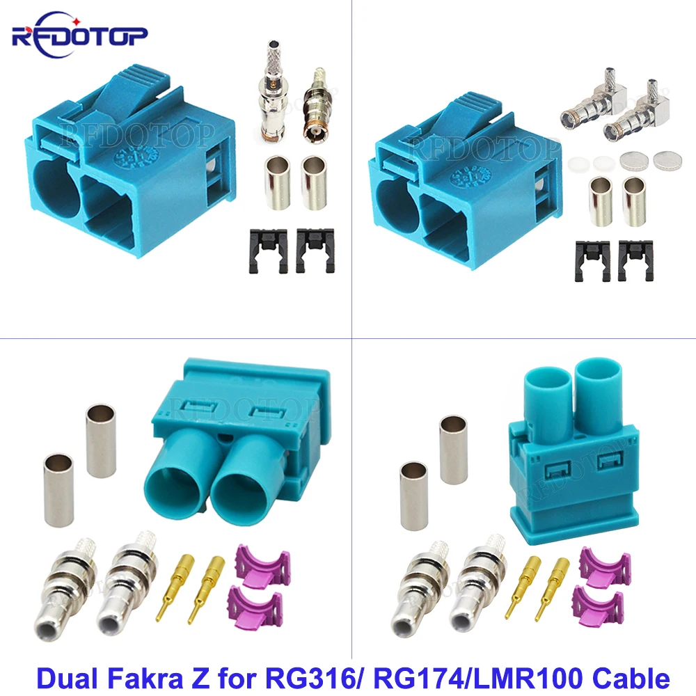 1Pcs Dual Fakra Code Z Female Jack Straight/Right Angle Twin Socket RF Coaxial Connector Crimp for RG174/RG316/LMR100 Cable