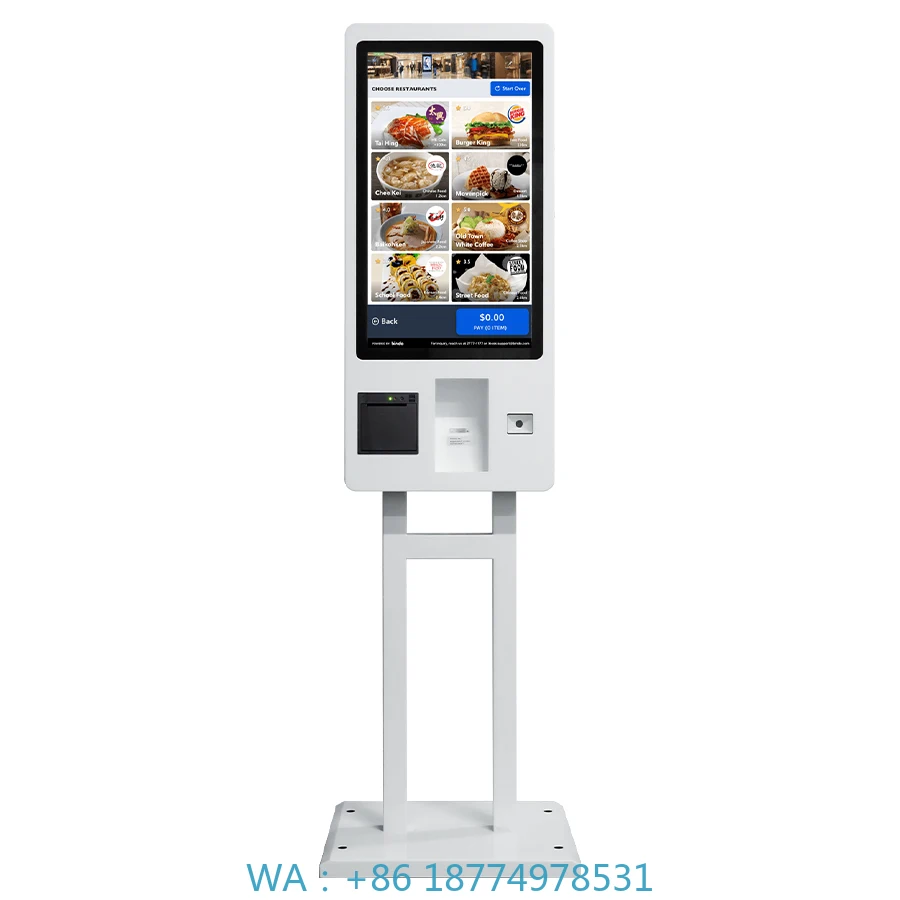 

Accepter Payment Kiosk QR Code Scanner for Restaurant 27 Inch Touch Self Printer Service Ordering Machine With POS System Cash