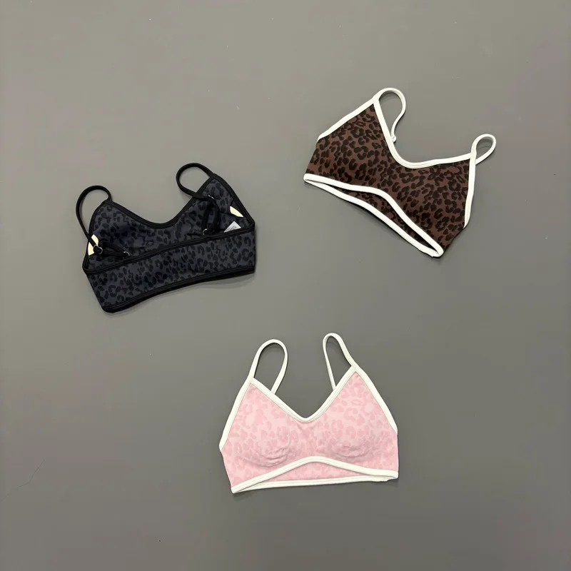 Soutien-gorge de sport pour femme sans couture, imprimé léopard, froncé, extensible, doux et confortable, idéal pour le yoga, la gym, l'entraînement, la course et le fitness