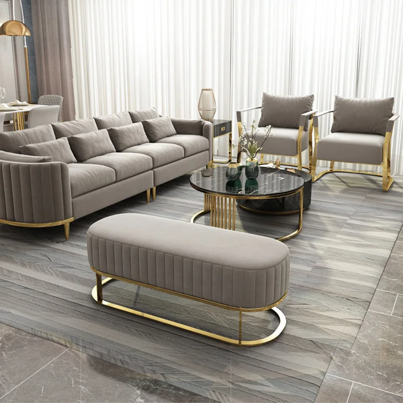 Nordic Fabric Sofa Coffee Table Set Commercial Reception Chair Soft Breathable Velvet Galvanized Metal Tube Guest Seating