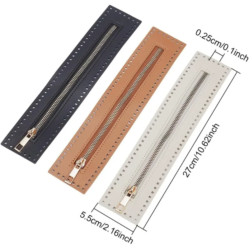 3 Colors PU Leather Zipper for Sewing 27cm Length Handbag Metal Separating Zippers Frames Bags Accessories for Knitting Crochet