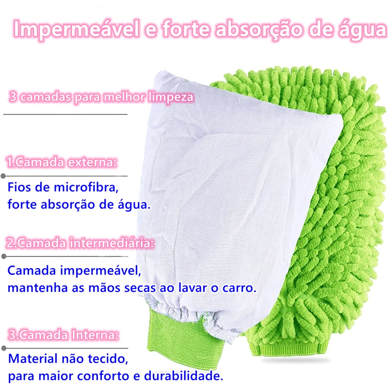 Microfibra Car Wash Mitt Dupla Face Chenille Auto Luvas Ultra Absorvente Wash Car Sponge Scratch Free Microfiber Car Cleaning