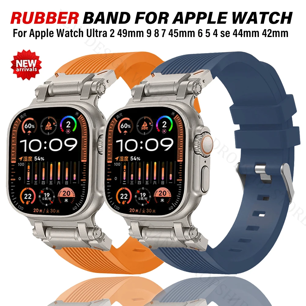 

Ремешок силиконовый спортивный для Apple Watch Ultra2, люксовый браслет для IWatch Series 9 8 7 6 5 Se 45 мм 42 мм 44 мм, мягкий браслет