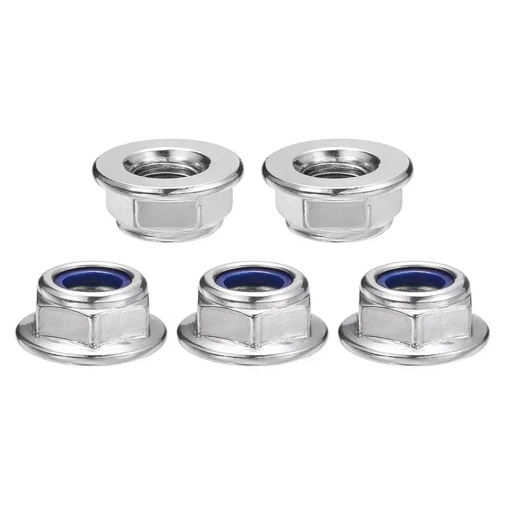 New Stainless Steel Flange Lock Nuts Nylon Insert Anti Loose Nylon Lock Nuts Silver Serrated Nuts Machinery Assembly