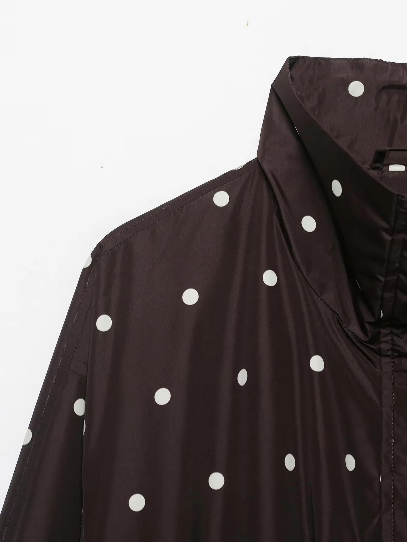 TFMLN Vintage Polka Dot Crop-Jacke für Damen, schicker Stehkragen, Fronttasche, lässiger lockerer Mantel, Herbst-High-Street-Jacke – Detail 5