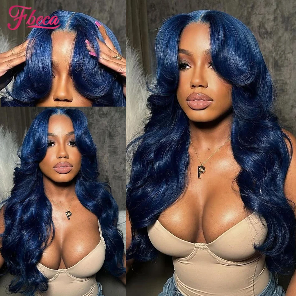 

30 34 Inch 13x6 HD Body Wave Lace Front Wigs Pre Plucked Lace Frontal Wigs Blue 100% Human Hair Wig For Black Women 180% Density