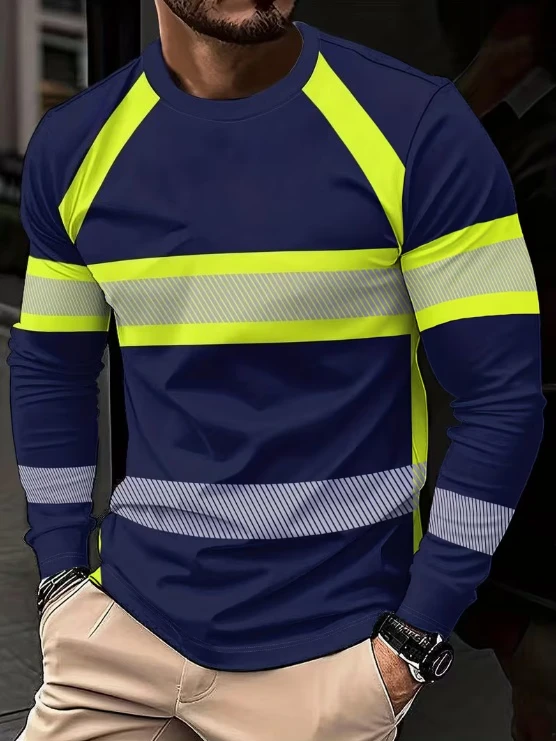 3D Printed Striped Sports T-shirt  Men's Casual Long-sleeved T-shirt Streetwear Outdoor Workwear Neutral Style Top Men Clothing