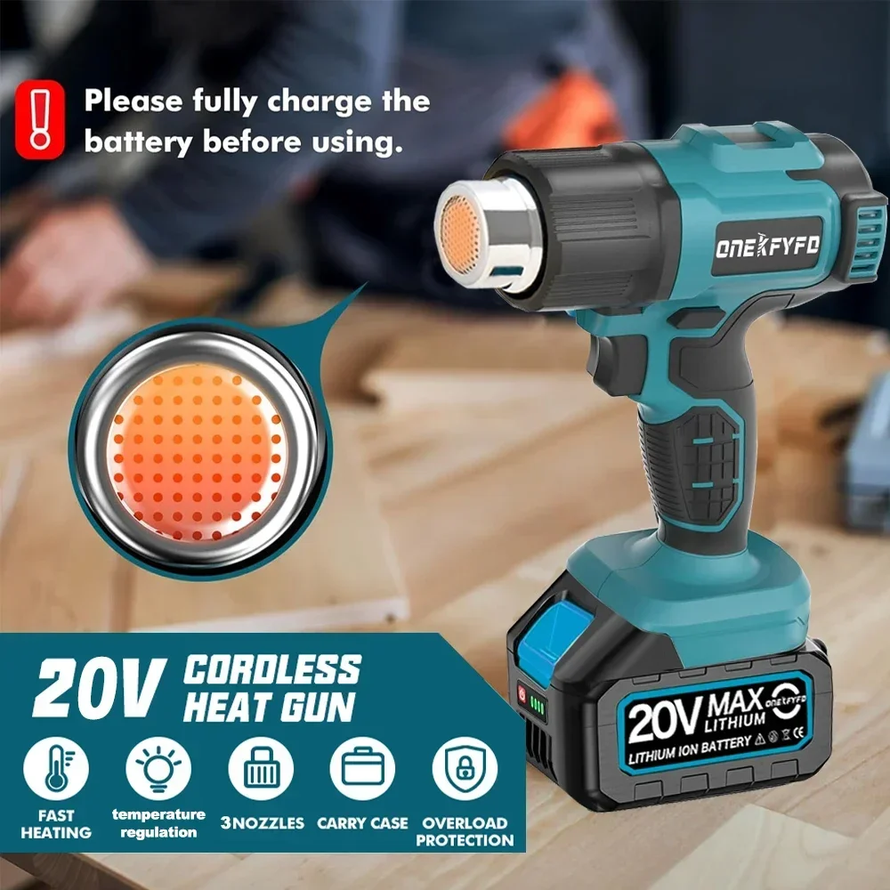 Cordless Heat Gun 540℃ Temperature Adjustment LED Display 4 Gear Wind Speed Handheld Electric Hot Air Gun for Makita 18V Battery