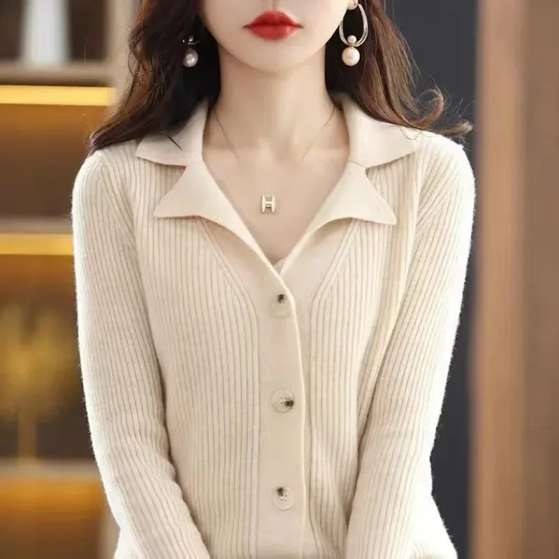 S-3XL Knit Cardigan Women Notched Clothes Sweater 6-Colors Korean Fashion Vintage Harajuku Simply Cozy Temper