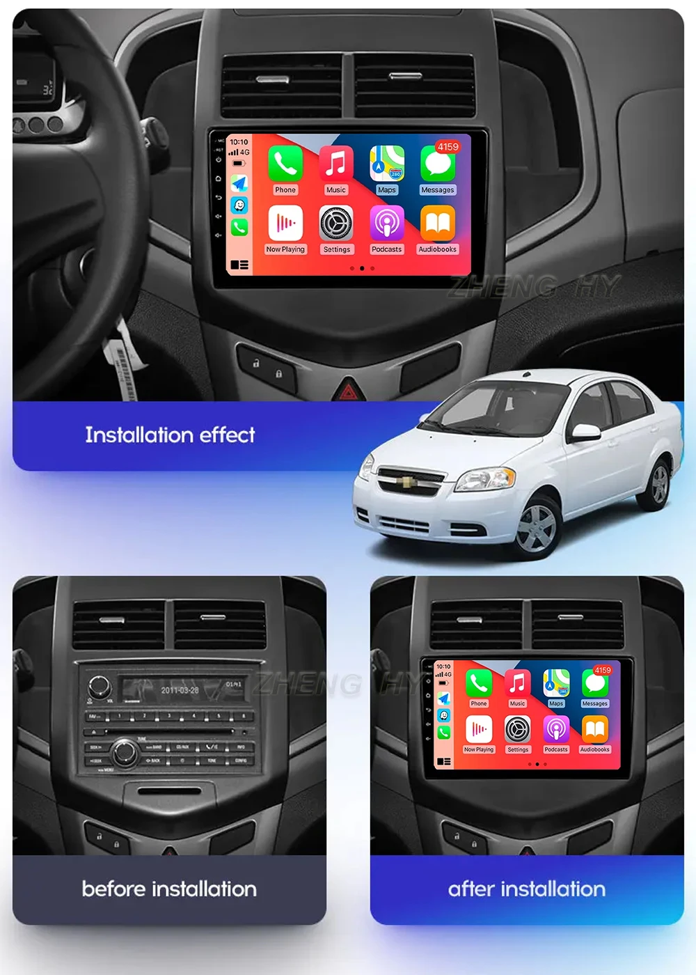 Carplay Auto 2K لسيارة شيفروليه أفيو 2 2011 - 2015 أندرويد 15 شاشة راديو السيارة مشغل وسائط متعددة WIFI + 4G Autoradio Stereo WIFI 4G #3