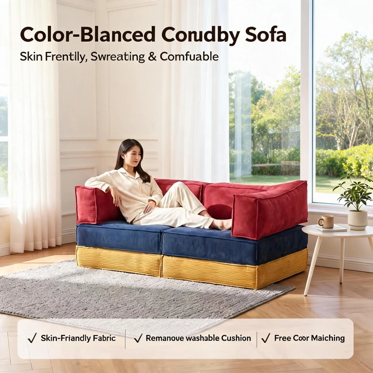 2026 New Patchwork Modular Sofa Bed Multifunctional Folding Dual‑Use Pudding Sofa Lazy Couch for Small Space Home Office