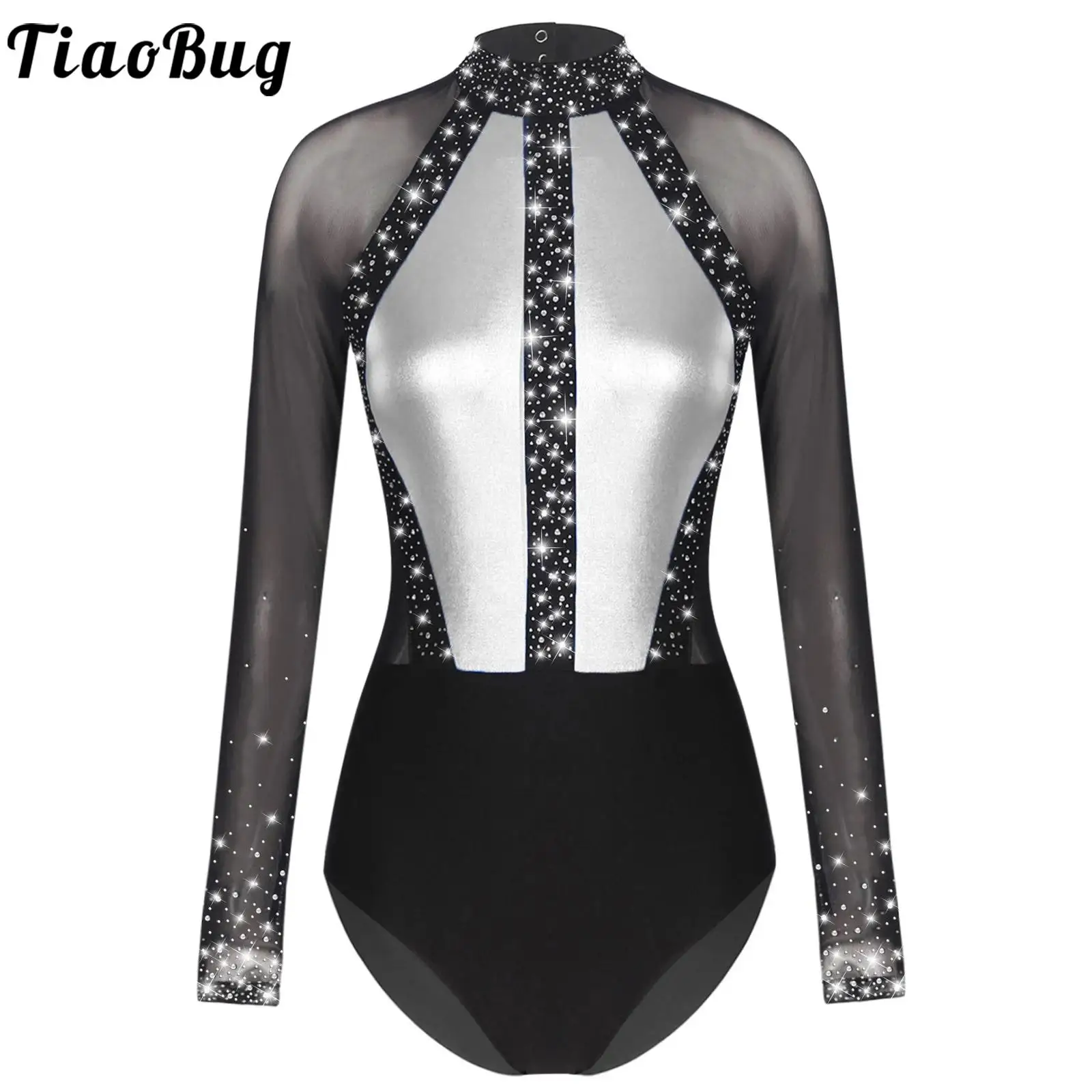 

Women's Gymnastic Leotard Bodysuit Tops Sparkling Rhinestones Jumpsuit Tights Ballet Dance Costume Figure Ice Skating Dancewear