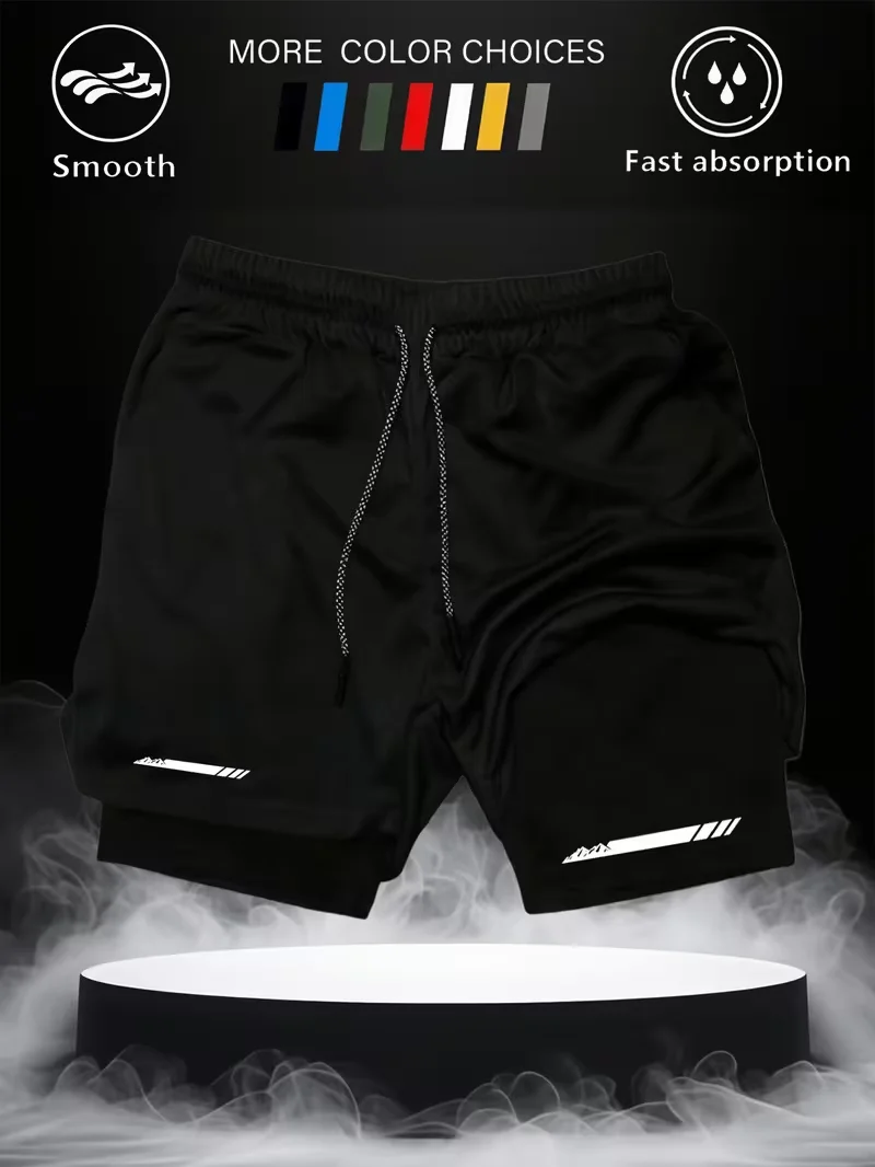 

Men's summer breathable dual-purpose double-layer shorts with elastic compression and quick drying multifunctional sports shorts