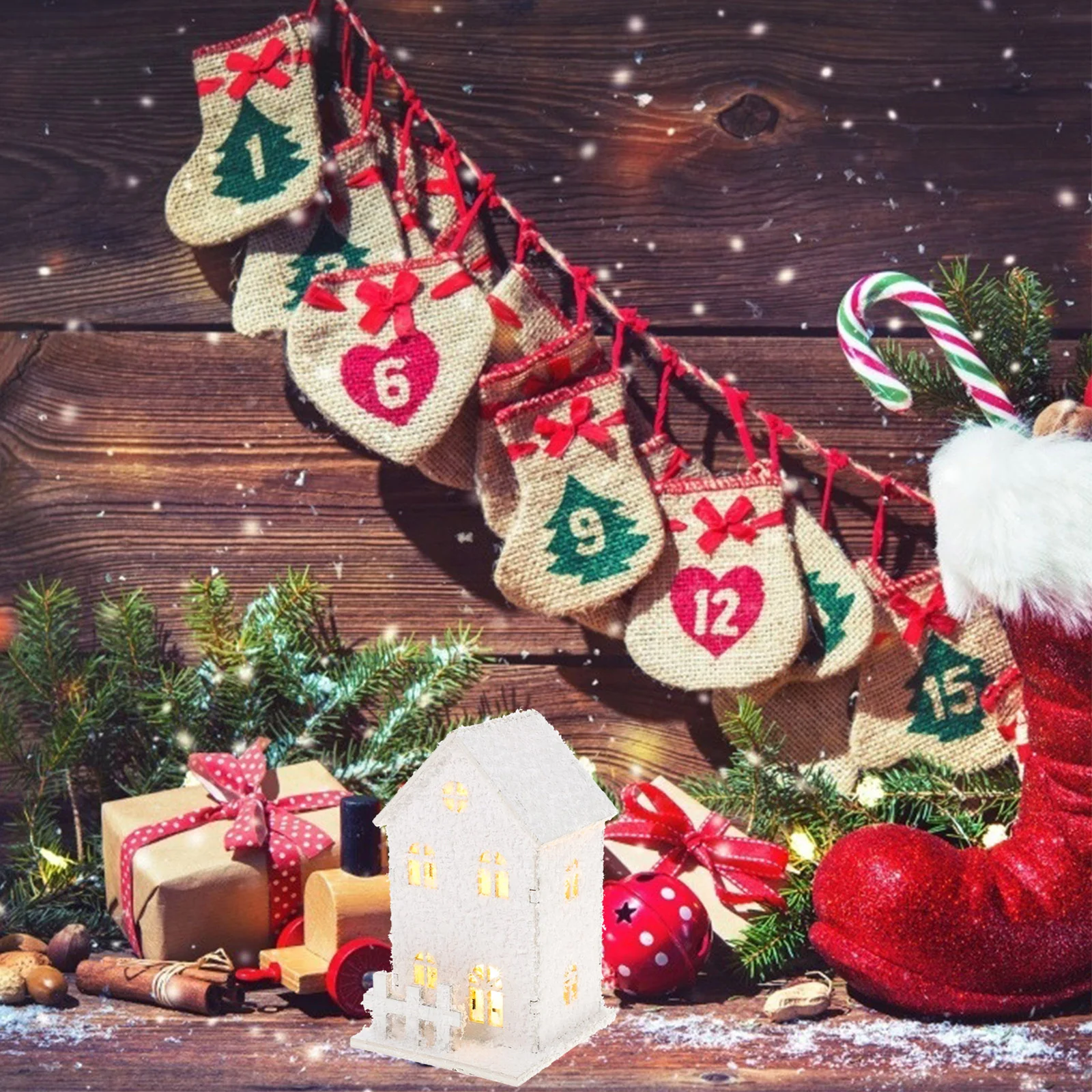 

2Pcs Christmas LED Wood Luminous Decoration Xmas Desktop Ornament Wood Craft Decor Xmas Desktop Ornament