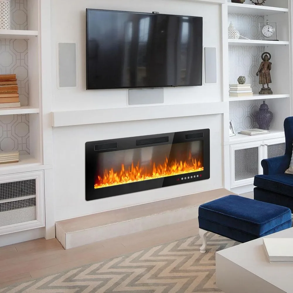 Calentador de chimenea lineal eléctrico montado en la pared de 30 pulgadas con control de pantalla táctil, 750/1500W, diseño empotrado para decoración moderna del hogar