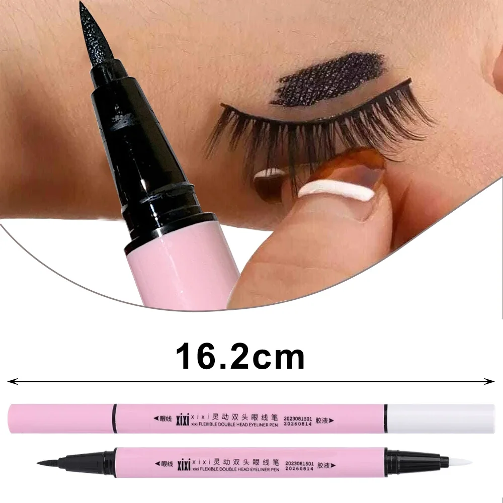 Magische Zelfklevende Eyeliner Gel Pen 2in1 Waterdichte Langdurige Dual-Head Eyeliner En Valse Wimper Lijm Potlood Snel Drogen