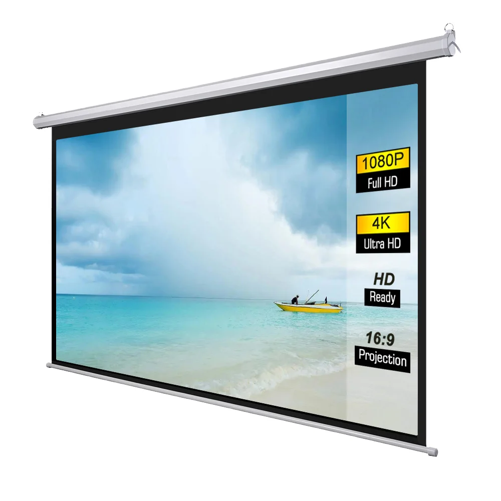 2026Motorized Projector Screen 72 Inch 16:9 Wall Home Cinema Electric Projection Screen Size Customizationpromote sales