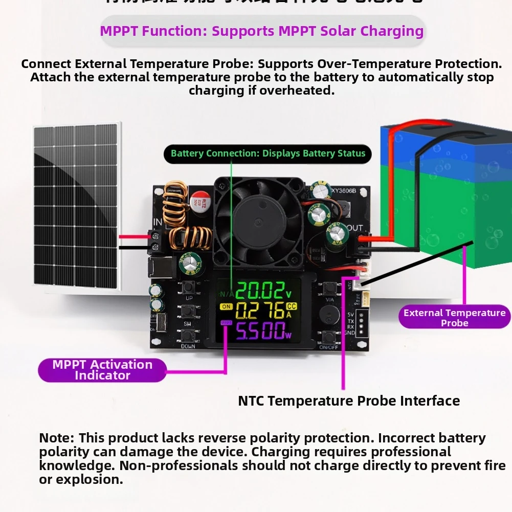216W Adjustable Voltage Current Regulator 0-36V 0-6A DC Step-Up Step-Down Power Supply for CNC Systems with MPPT Solar Function