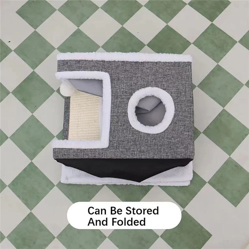 ABJY-Складной в помещении, кошачий домик-многоуровневый 4-сезонный дизайн, когтеточка для кошачьей пещеры и теплая нескользящая кровать для кошек, 30 фунтов