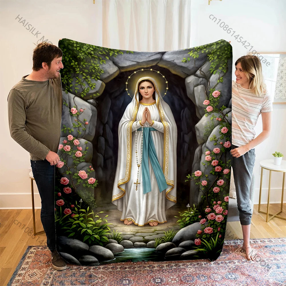 

Плед с принтом статуи Девы Марии в пещере, 1 шт., теплый, мягкий, пушистый, для детей и взрослых, для дивана, кровати, для путешествий, кемпинга, автодомов