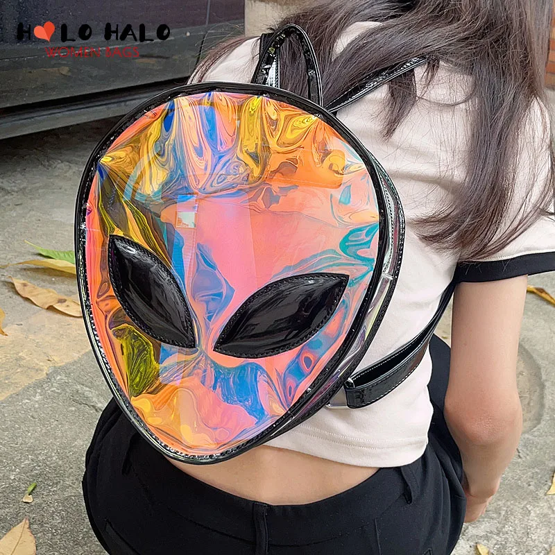 Mochila alienígena a laser divertida para mulheres, mochila escolar para adolescentes, mochila feminina, estilo Harajuku, animal dos desenhos animados, moda