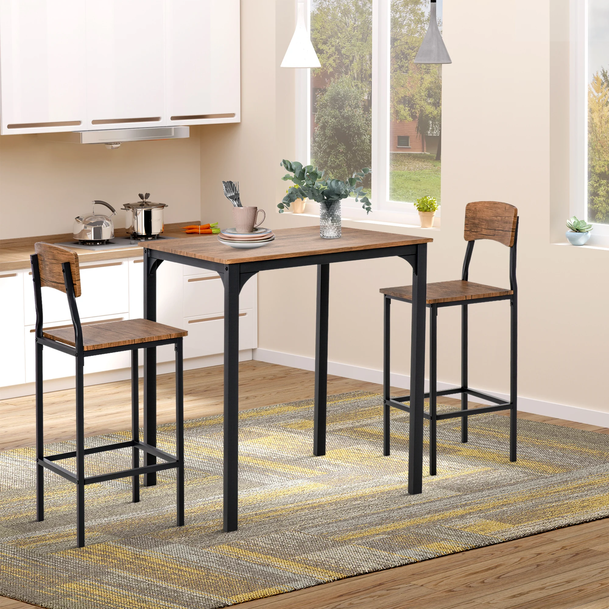 

Three Piece Indoor Tabletop Collection W/Matching Seats Metal Legs for Stability