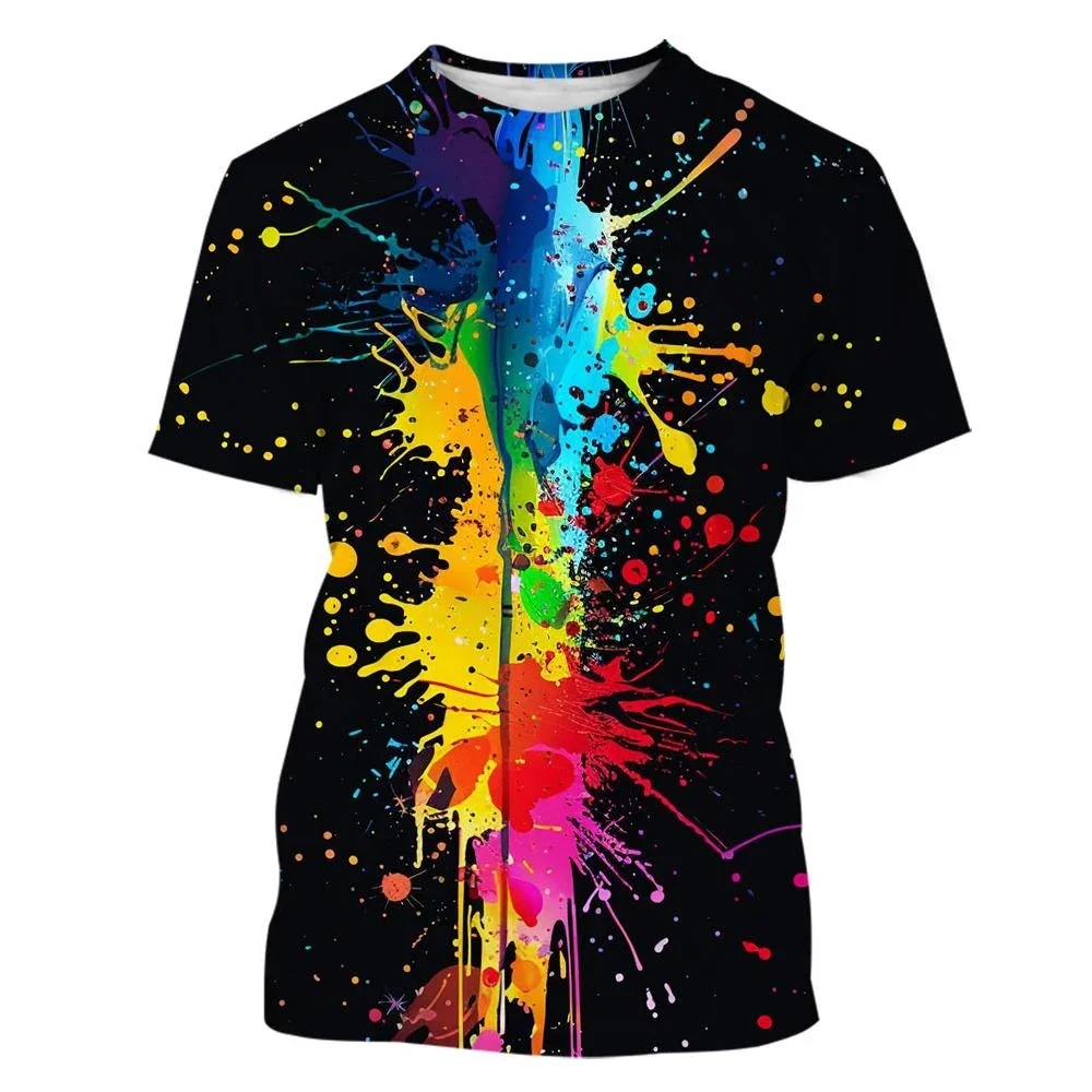 Kreatives, individuelles Hip-Hop-T-Shirt mit mehrfarbigem Tintenfleck-Muster, 3D-Druck, atmungsaktiv, für Männer und Frauen, Streetwear, lässig, trendig, Kinderoberteil – Detail 10