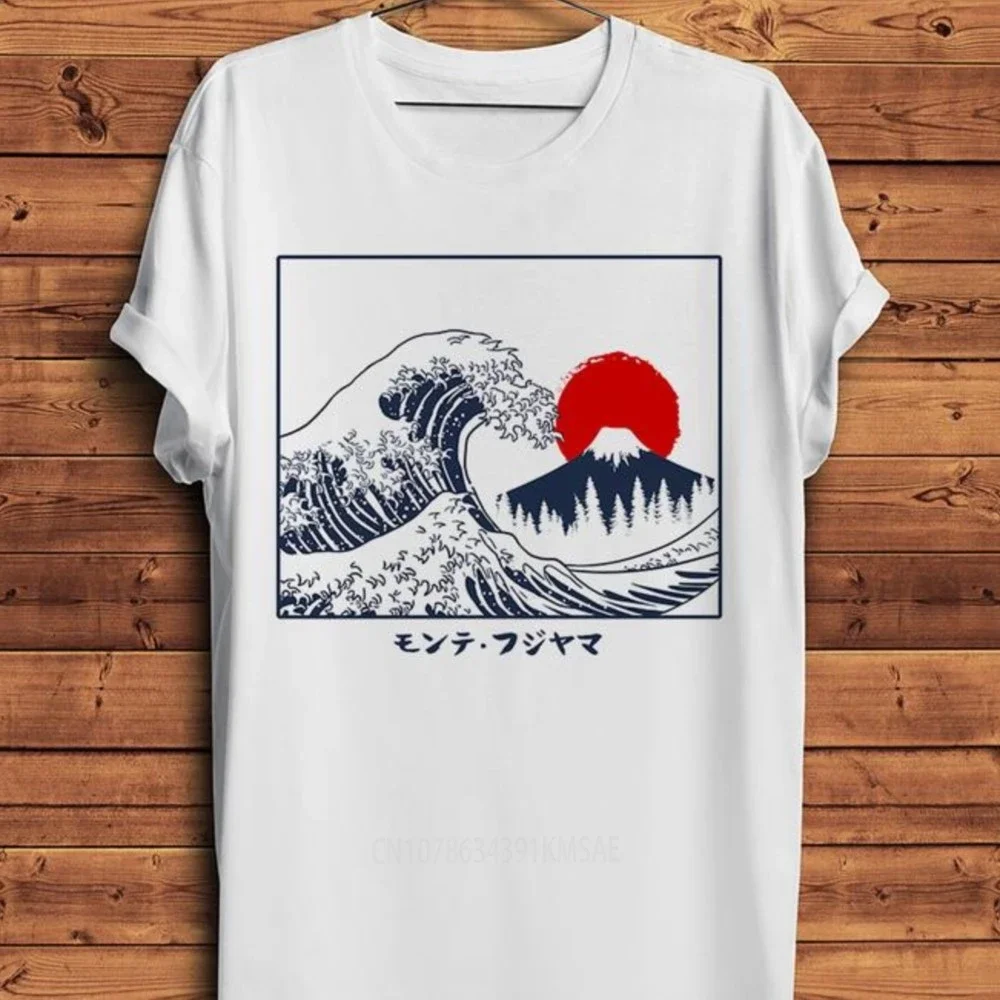 Vintage Great Wave Off Kanagawa Fuji Funny Ukiyoe Tshirt Men Holiday Casual T Shirt Unisex Streetwear Tee