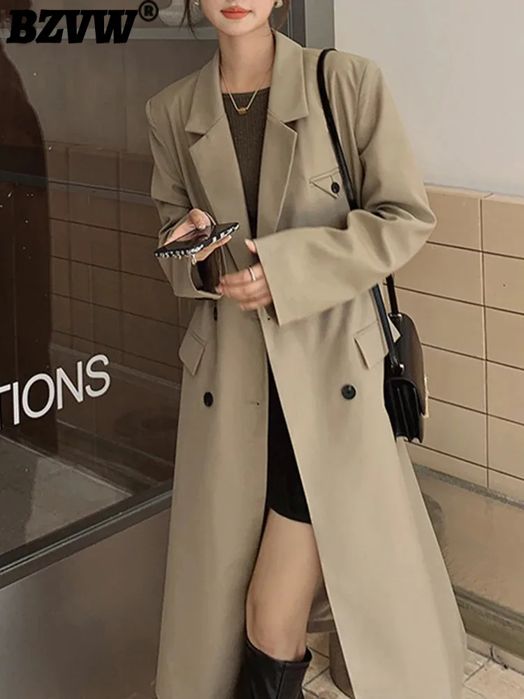 

BZVW Women's Trench Coat 2024 Spring Autumn Fashion New Vintage Notched Collar Long Loose Blazer Windbreaker Overcoat Female