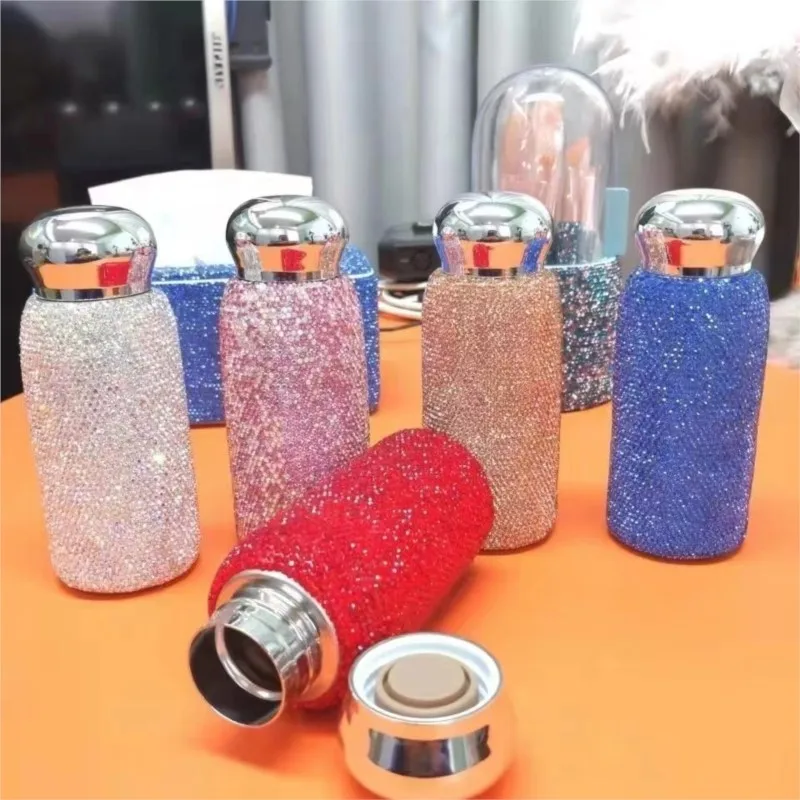 Rhinestone Portable Insulated Vaccum Cup DIY Diamond Handcraft Shiny Mosaic Bling-bling Creative Luxury Gift For Girl Wife